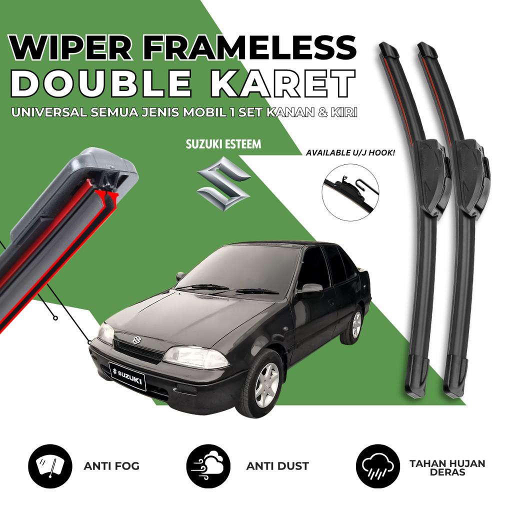 Wiper Dual Karet Mobil Suzuki Esteem Kaca Depan Mobil Satu Set Kiri Kanan