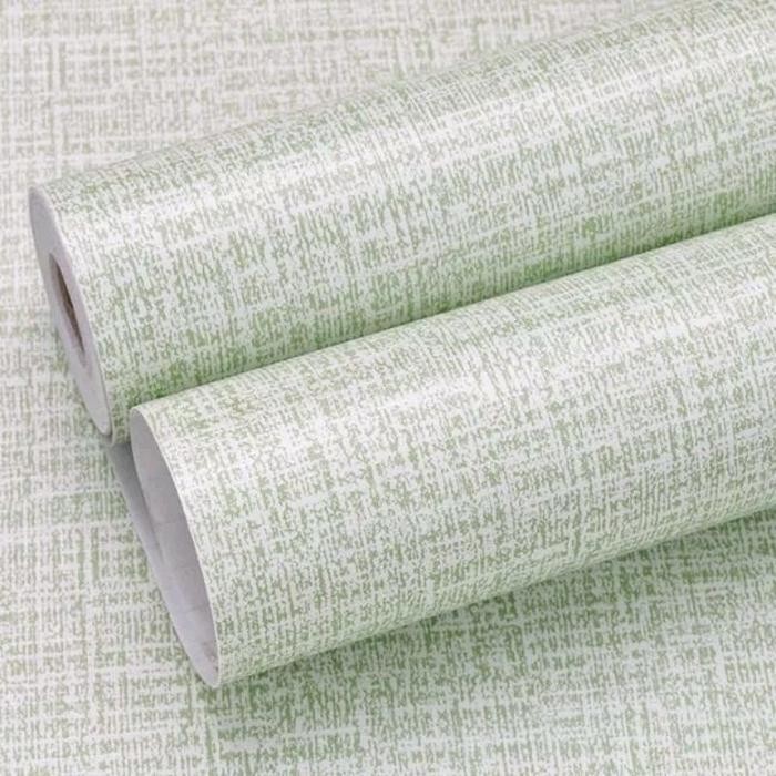 Wallpaper Sticker Dinding Hijau POLOS Emboss Serat Kain Dekorasi Dinding Ruang Tamu Kamar Tidur