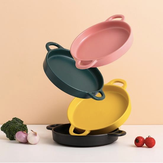 Terbaik Panci Wajan Keramik Nordic Macaron Double Ear Ceramic Grill Pan Frying 100% Ori