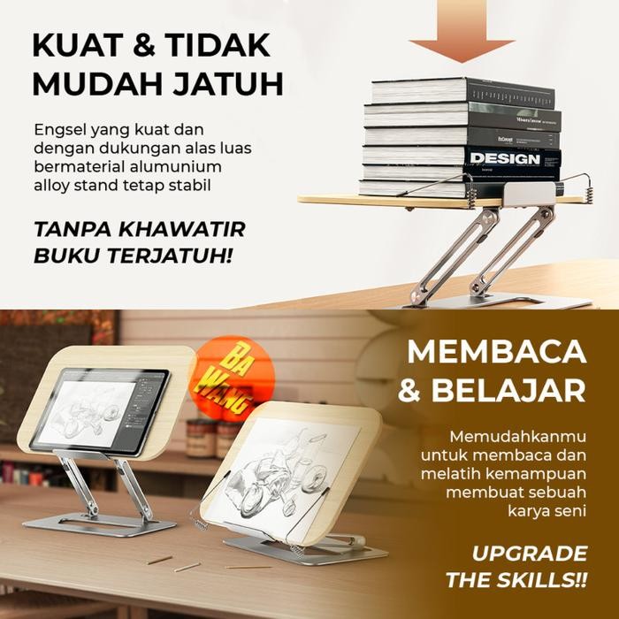 STAND STANDING HOLDER DUDUKAN LIPAT KAYU BUKU TABLET TAB IPAD MEJA