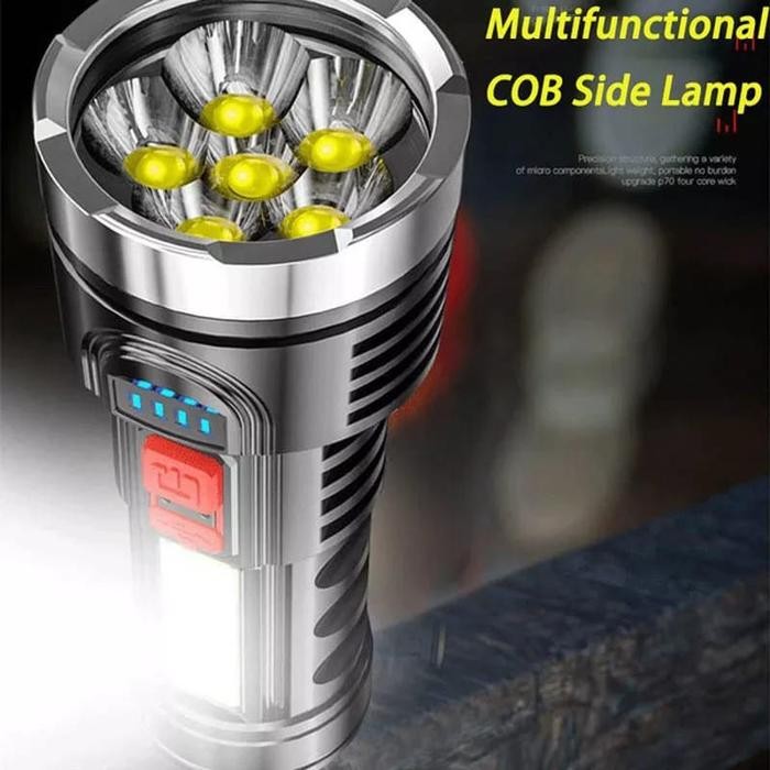 SENTER LED 6 MATA 60 + 25W SUPER TERANG / SENTER CAS USB Baterai Lampu Plastik Kotak