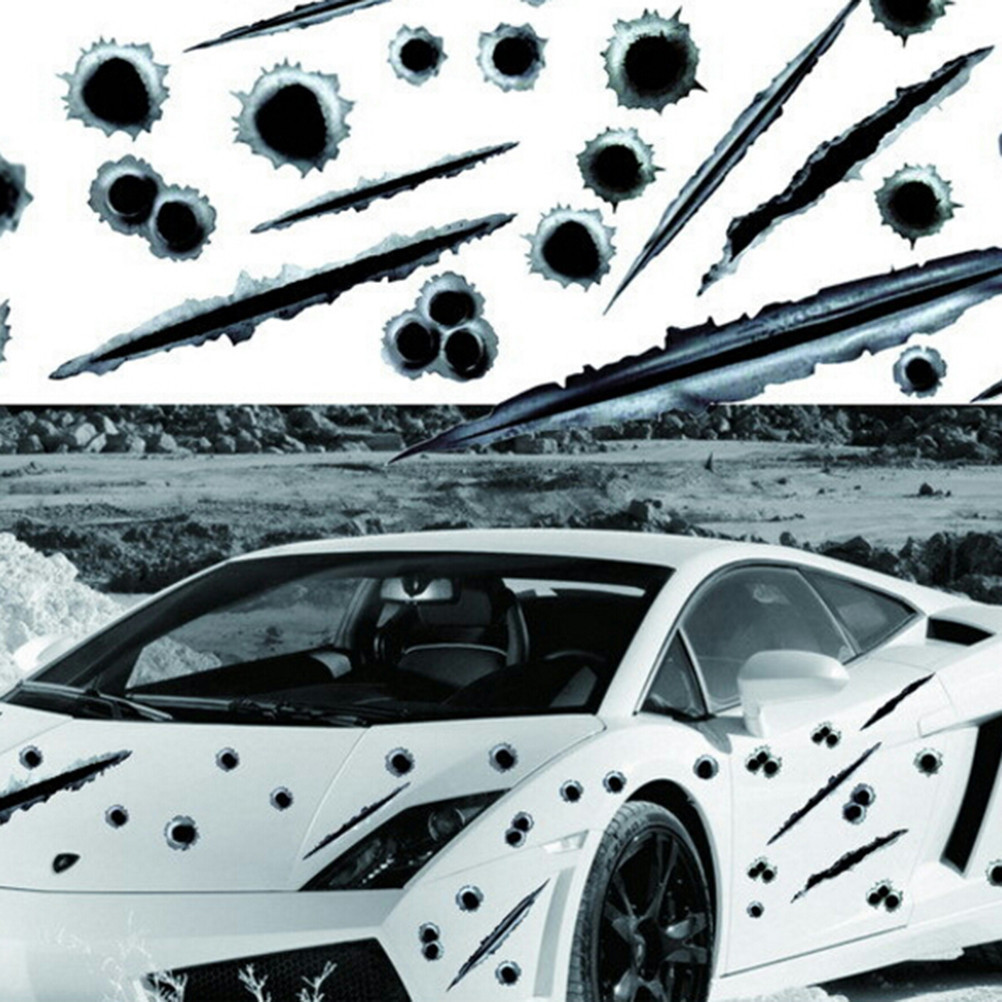 NEW Car Styling 3D Fake Bullet Hole Gun Shots Funny Car Helmet Stickers Decals Emblem Symbol Creativ
