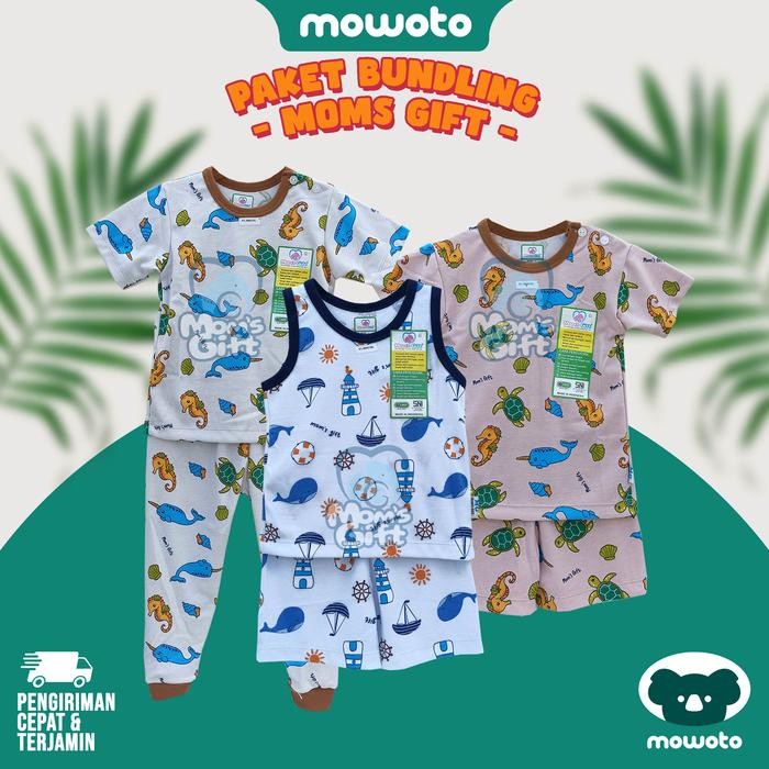 0qwf- Mowoto [ Paket Bundling ] Setelan Anak Moms Gift Motif Print Baju Anak Perempuan Anak