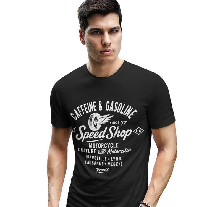 Kaos Retro Vintage Caffeine And Gasoline Motorcycle Culture T-Shirt Unisex Casual