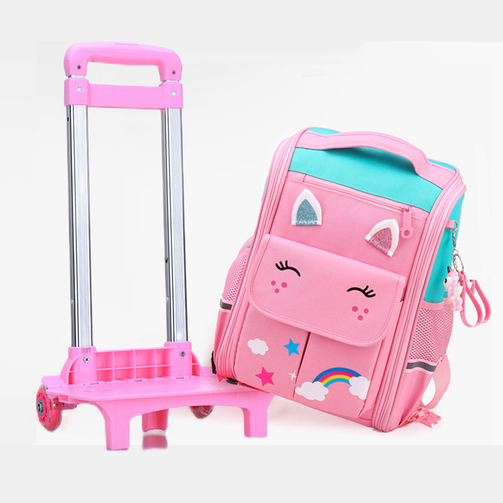 School Wheeled Backpack For Girls School Trolley Bag Wheels Lunch Bag Rolling Backpack Bags For Kids