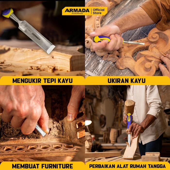 Tatah Kayu Set 3 Pcs Armada Gagang Karet Tatah Kayu Hi-Carbon Ukir Pahat Kayu Tukang Carpentry Wood