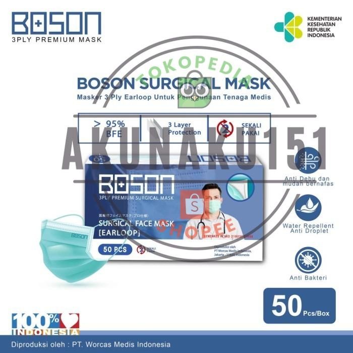 KJB Masker Medis Boson Surgical Earloop 3Ply 50 PCS