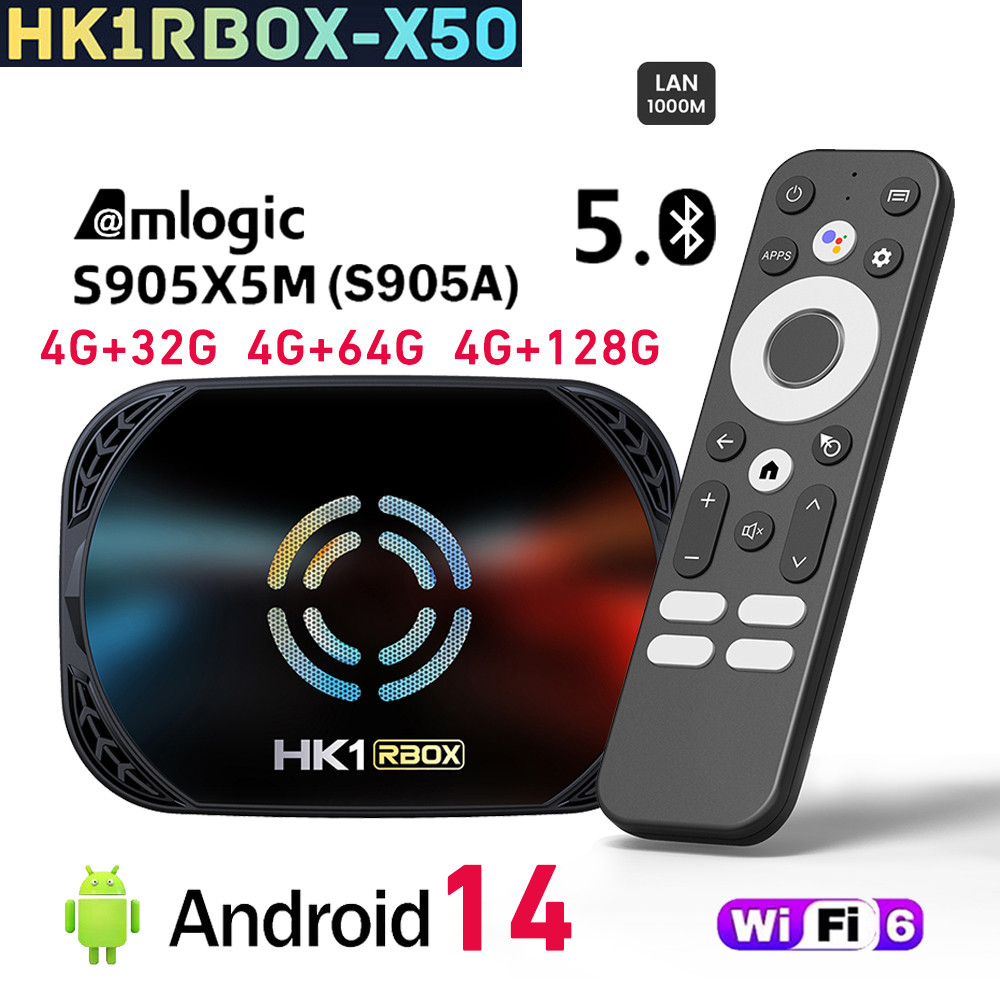 Hk1 Rbox X50 Android 14 Amlogic S905A Smart Tv Box 4Gb Ddr4 32Gb 128Gb Av1 1000M Bt Wifi6 Media