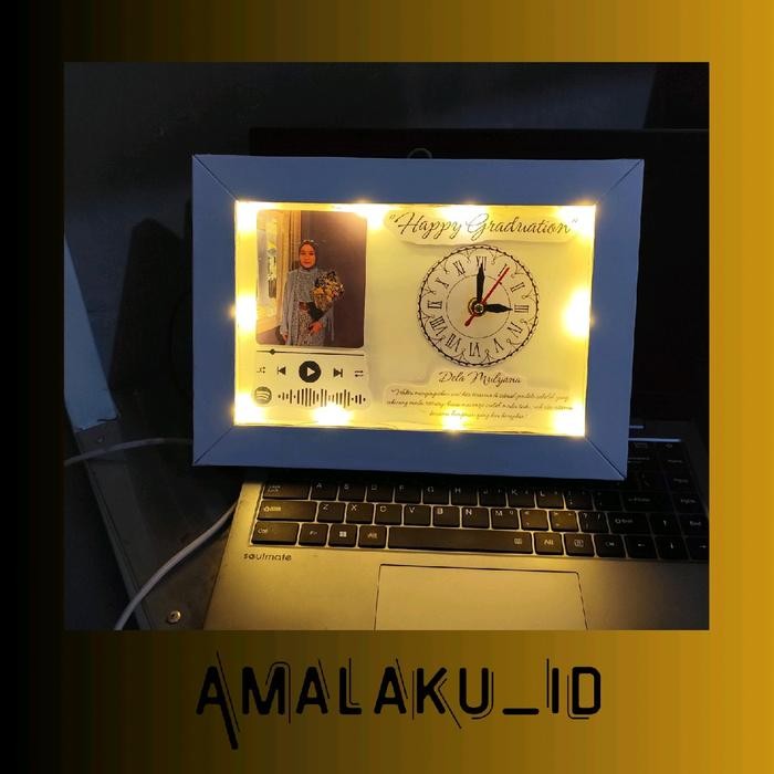 oep6- Frame Custom Foto+Jam Analog Cocok Untuka Acara Wisuda/Wedding/Happy