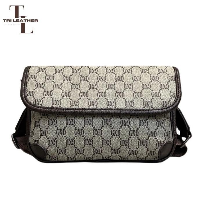 Tri Leather - SB KING GC PUTIH - Tas Selempang Canvas Pria Wanita Unisex Beige Bermotif Bahan Canvas