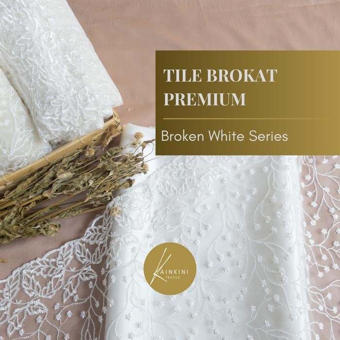 ASLI Kain Brokat Kebaya Premium / Tile Brukat Perancis - Putih Broken White (Bahan Kebaya Seragam