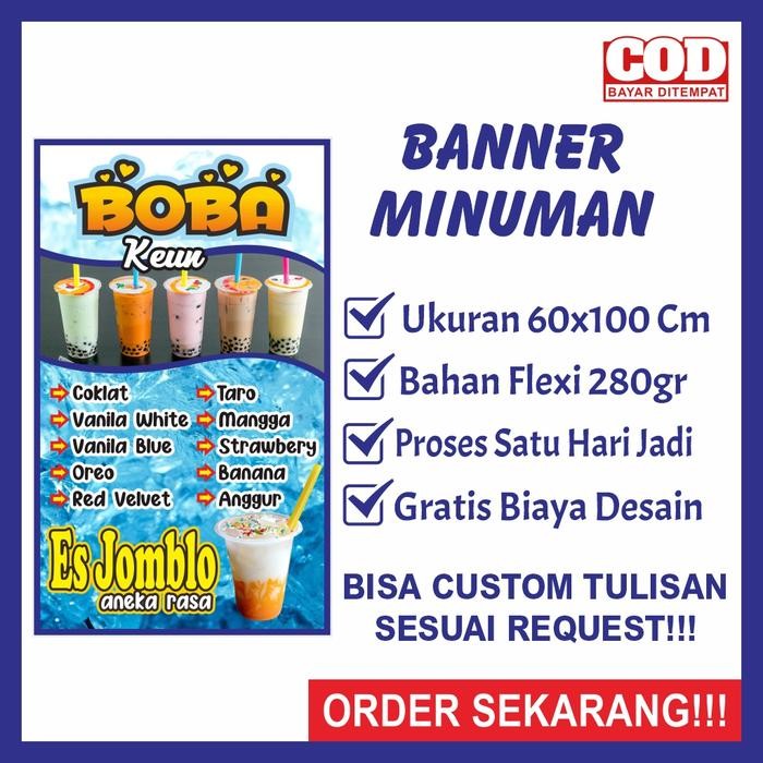 SIAPKIRIM Banner Bener Spanduk Sepanduk Backdrop Plang Usaha Minum Minuman Aneka Varian Rasa Ice Es