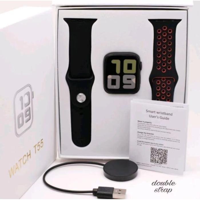 Premium Jam Tangan Smart Watch T55 T500 Double Strap Bisa Panggilan Telepon Original