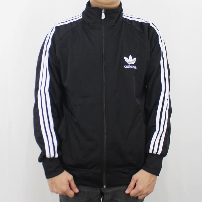 Premium Jaket Training Olah Raga Pria - Jaket Adidas Firebird Hitam List Putih Original