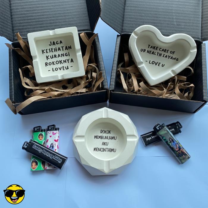 NEW Asbak Custom Nama & Tulisan Kado Pacar Cowok Cewek Hadiah Anniversary Unik Romantis Asbak