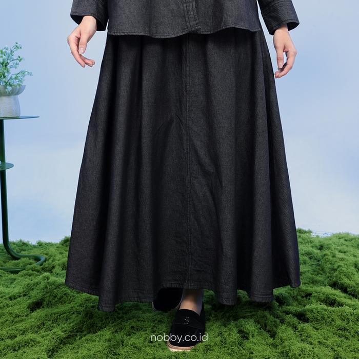 Nobby Kaely Skirt Rok Bawahan Casual Wanita Bahan Denim Fodia - Hitam, M