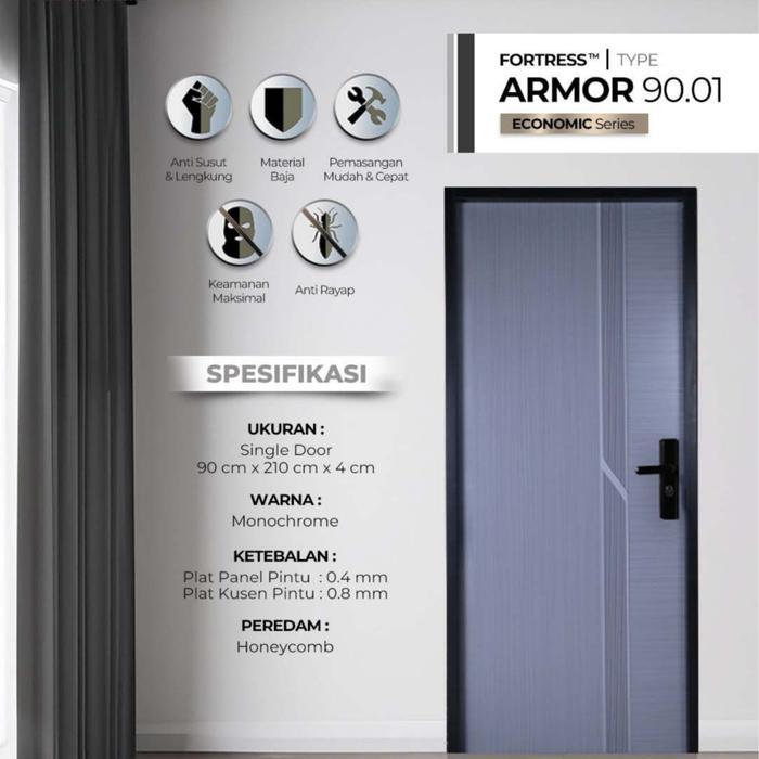 FORTRESS Pintu Baja ARMOR / Pintu Besi / Pintu Rumah 90x210 (Fullset) - ARMOR 01, KIRI/LEFT