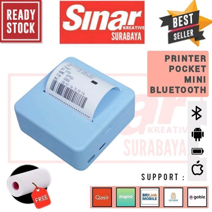 MINI PRINTER POCKET BLUETOOTH 5859 PINK BLACK BLUE WHITE SERIES - THERMAL PORTABLE LABEL CHARGER ROL