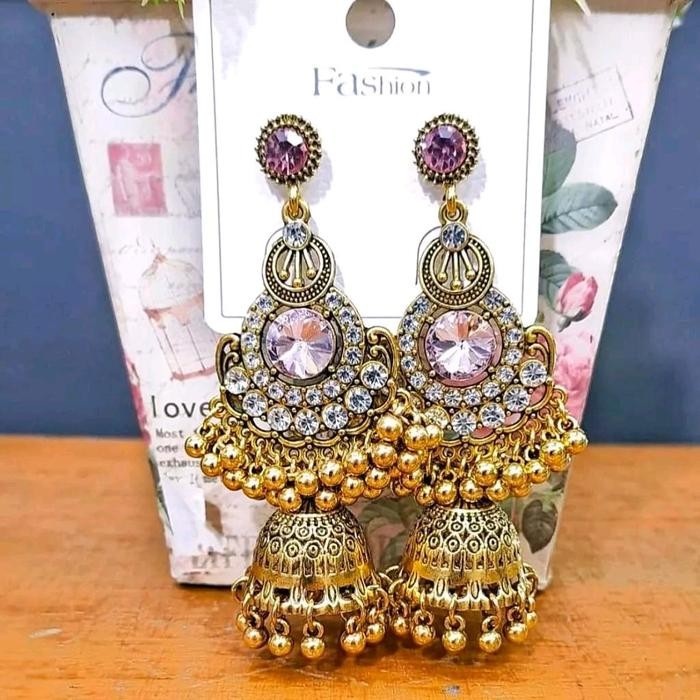 TERMURAH Anting India Aksess Pengantin Ala India Anting Tusuk Panjang Menjuntai Wanita Elegan Mewah