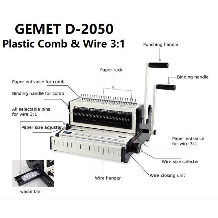 MESIN JILID SPIRAL PLASTIK & KAWAT (WIRE 3:1) KERTAS F4, GEMET D-2050