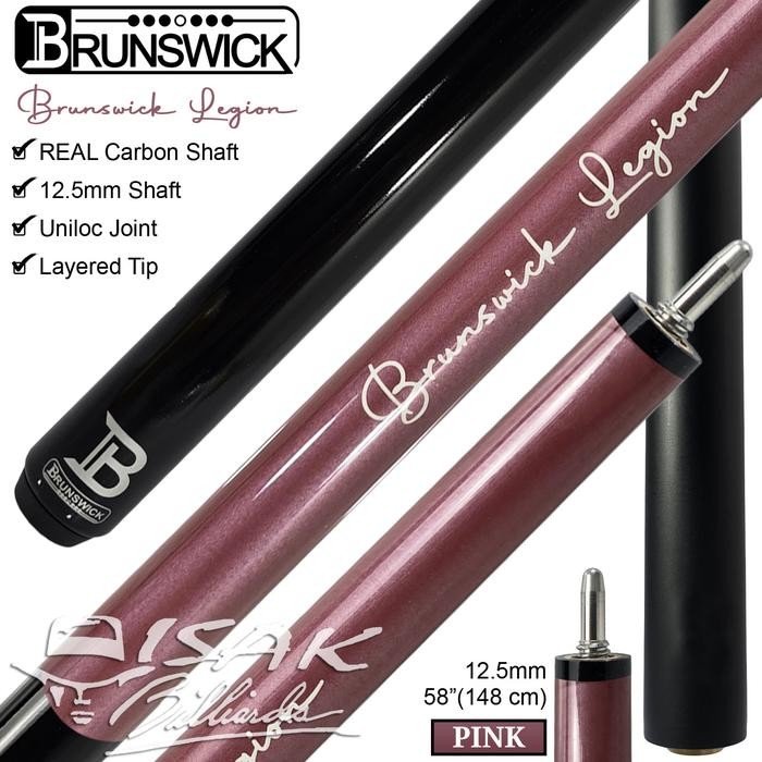 Brunswick Legion Cue Pink - REAL Carbon Shaft Uniloc Pool Stick Billiard