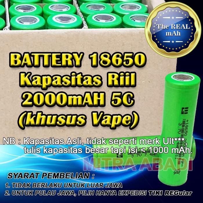Pilihan- Baterai/Batre/Battery 18650 Kapasitas Riil 2000 Mah 5C (Khusus Vape)