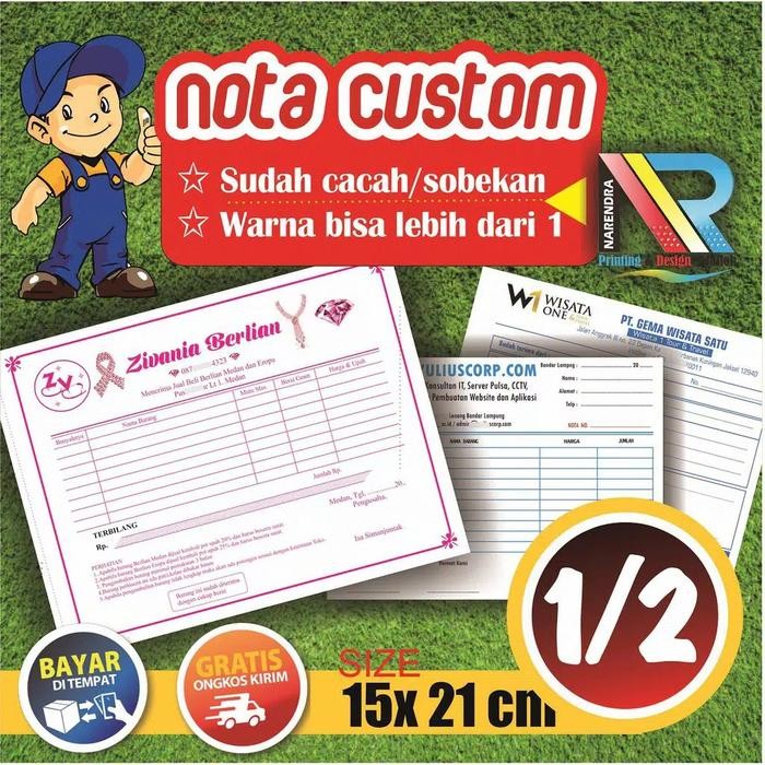 

New NOTA CUSTOM 1/2 Folio 100 lbr Full Color Gratis Desain NCR Bisa ber Nomor percetakan narendra