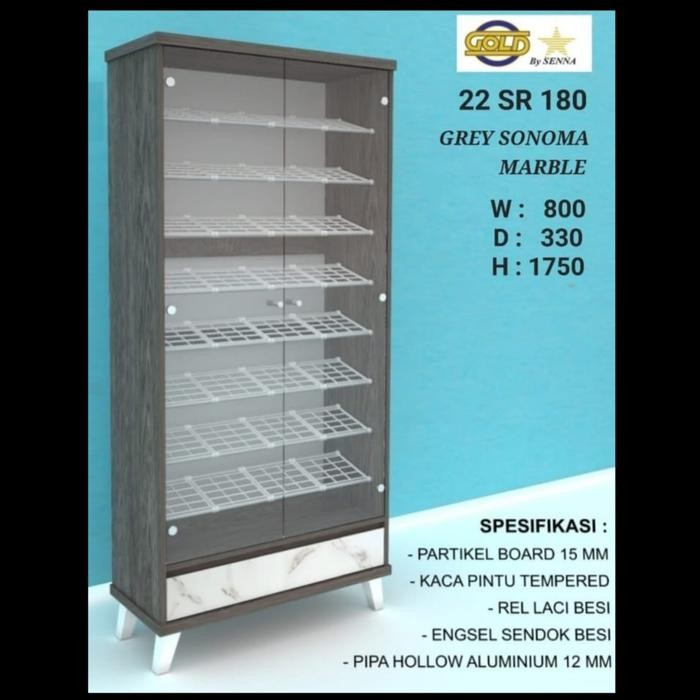 ORIGINAL Lemari Sepatu Jumbo SR 180cm - Rak Sepatu Pintu Kaca Tempered - Medan READY STOCK
