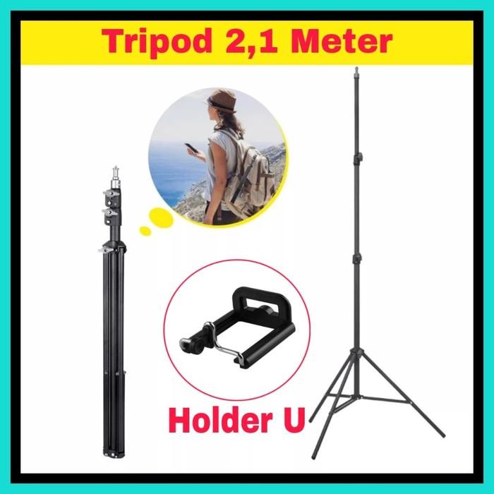 ht - tripod hp 210cm - tripod kamera 2,1 meter + holder u [kualitas terbaik]