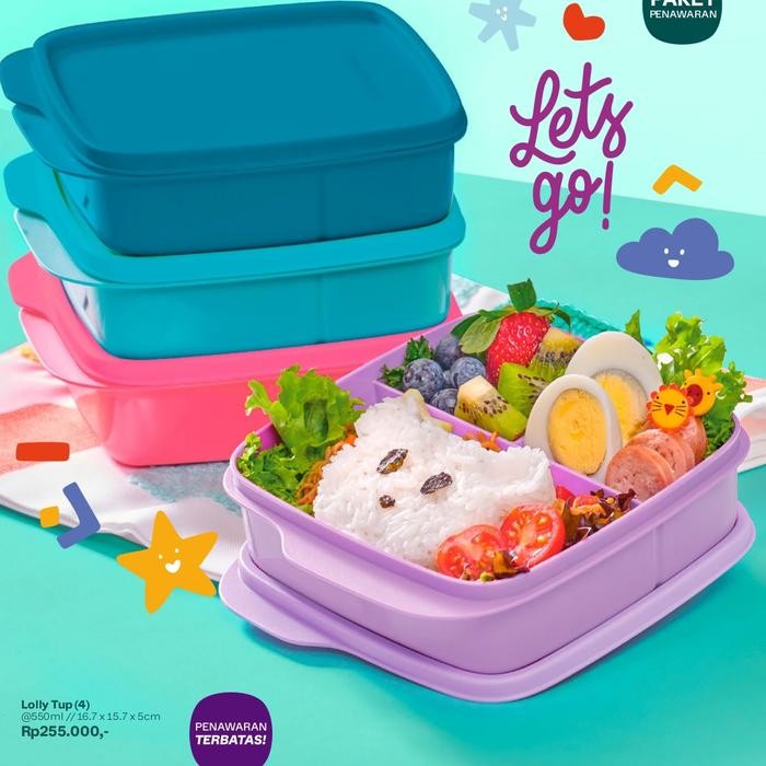 lolytup tempat makan sekat tiga anak TK SD lunch box tupperware