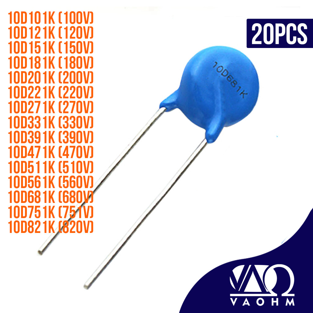 IMPORT 20PCS Metal Oxide Varistor 10D101K 10D121K 10D181K 10D201K 10D221K 10D271K 10D331K 10D361K