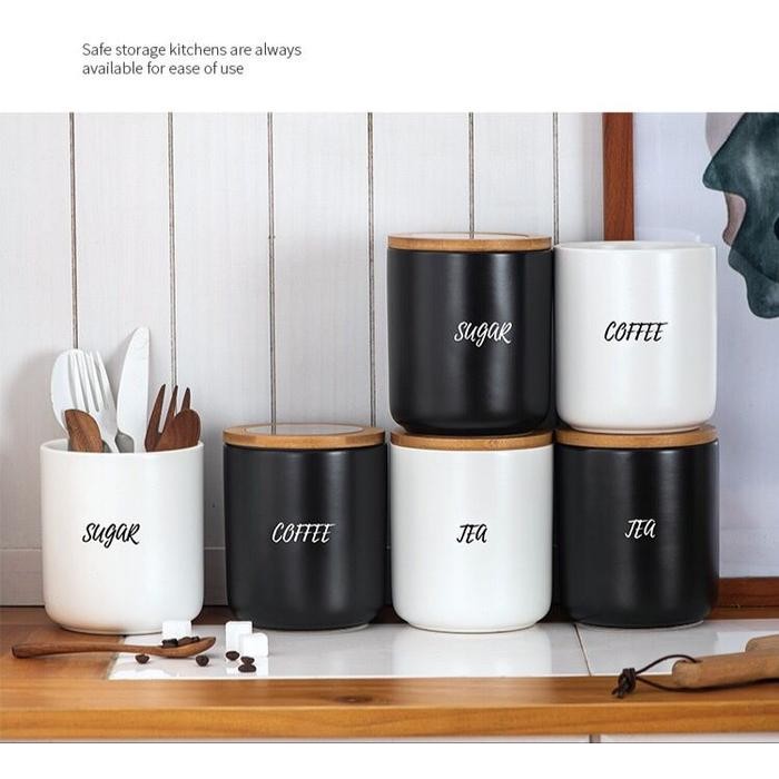 [MS]1SET Tempat Penyimpanan Kopi Teh Gula/Toples Kopi Keramik Set 3in1