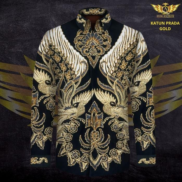 KATUN TULIS POLA PURADA TINTA EMAS MOTIF 5 BAHAN KAIN BATIK TULIS KLASIK HITAM PUTIH SOGAN