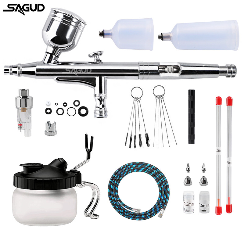 IMPORT Dual Action Airbrush Kit 0.2/0.5mm Air Brush Gun with Cleaning Needle Spray Gun Accessories