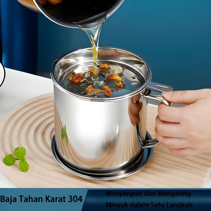 Teko Minyak Stainless Steel / dengan Saringan / Teko Penyaring Minyak 304 / Teko Minyak Dapur / Teko