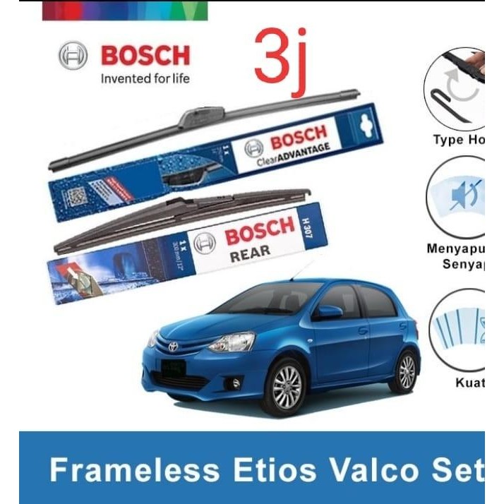 Wifer Bosch Original Etios Valco Depan Belakang /Karet Wiper Frameless
