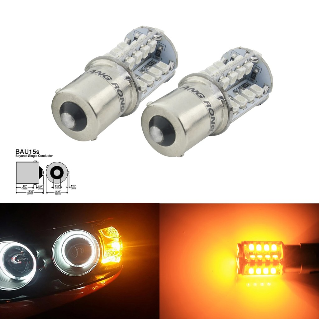 ANGRONG 2x 581 PY21W BAU15s Bulb 40 SMD LED Turn Signal Front Rear Indicator Light Amber
