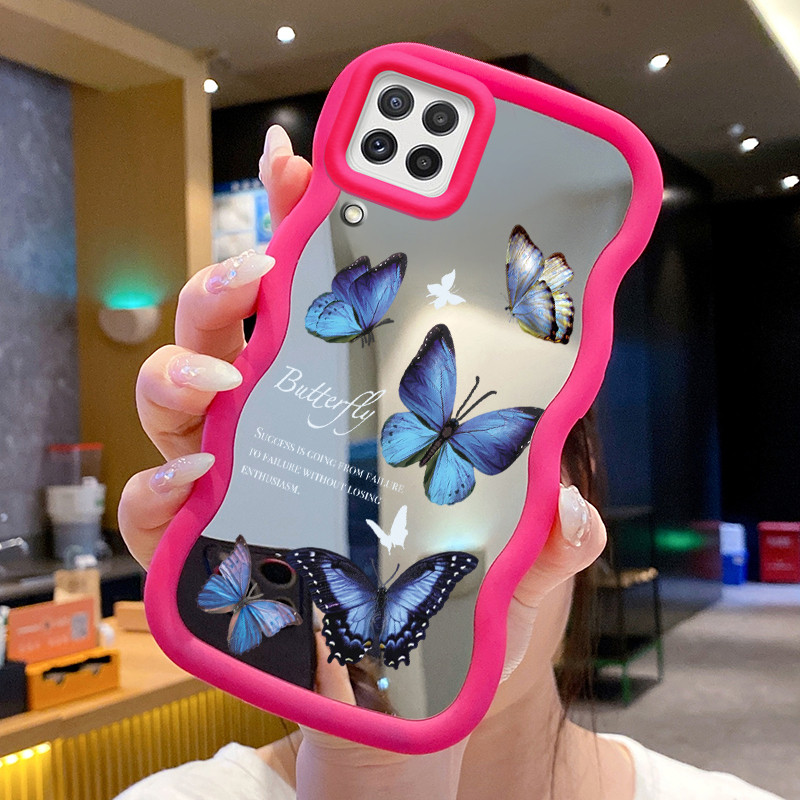Casing Untuk Samsung A22 M22 M32 Case Casing Kupu-kupu biru sekitar Pola HP Cesing Macaron Kasing Mi
