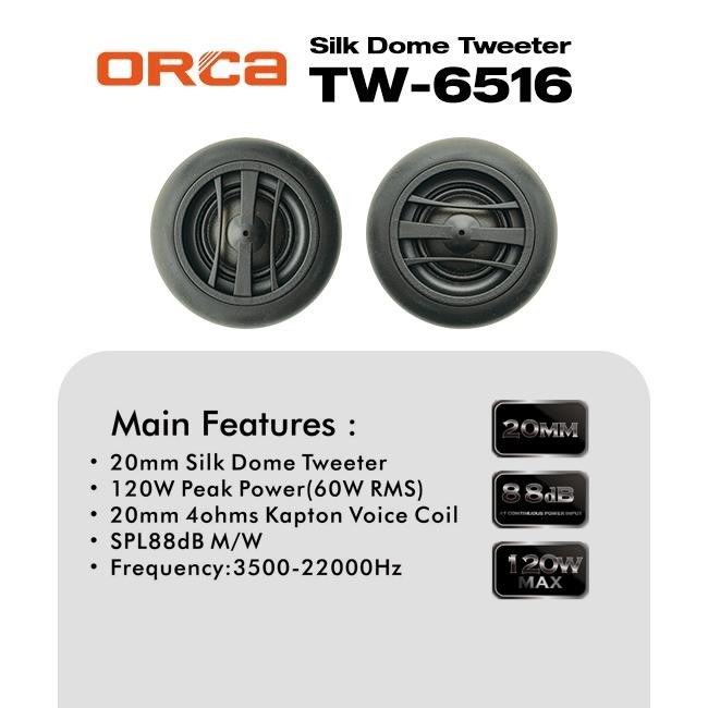 Tweeter Orca TW-6516 Silk Dome Tweeter Speaker Mobil