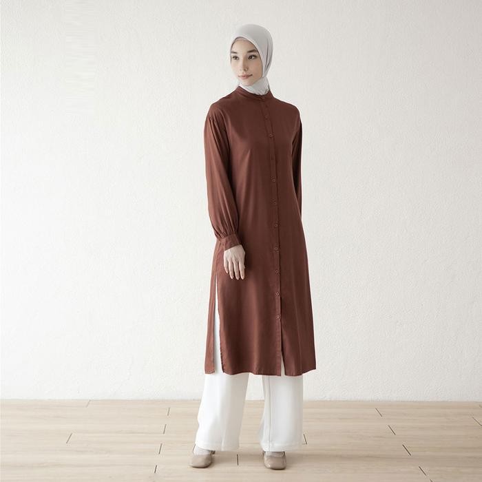 de68- Tari By Aska Label - Tunik Rayon Kancing Lengan Panjang Warna Hitam, Coksu, Putih,