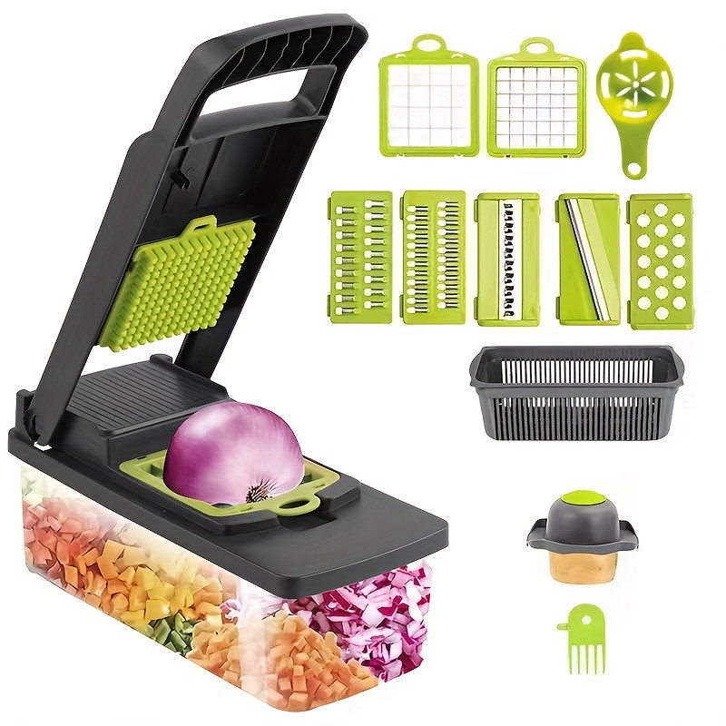12 in 1 Multifunction Vegetable Slicer Cutter Shredders With Drain Basket Onion Chopper Dicer Cheese