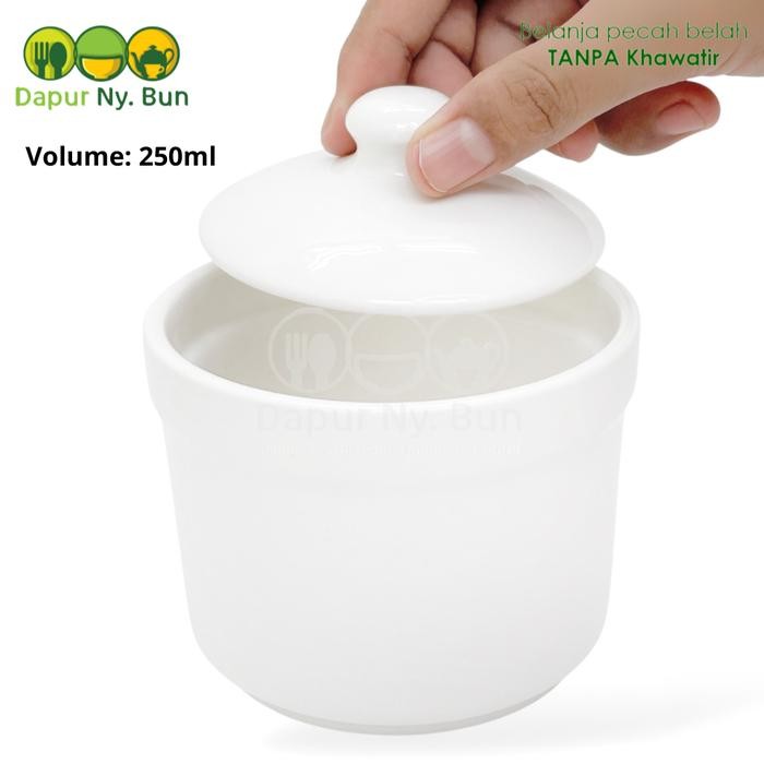 nwmi- Mangkok Sup Keramik Dengan Tutup Putih Polos Mini Dan Estetik Pyramid
