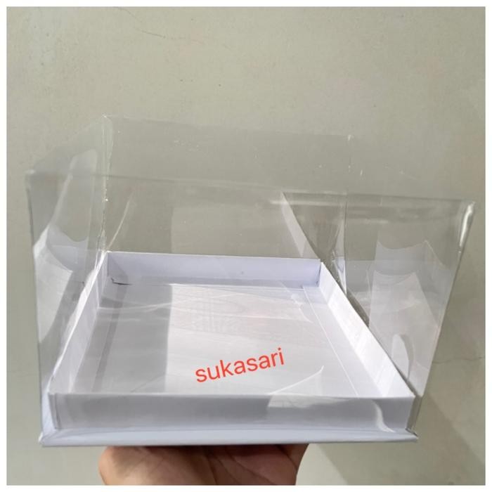 qibq- Mika Cake 30X30X12 Cm Putih Cake Box Kue Dus Kue Mika Transparant