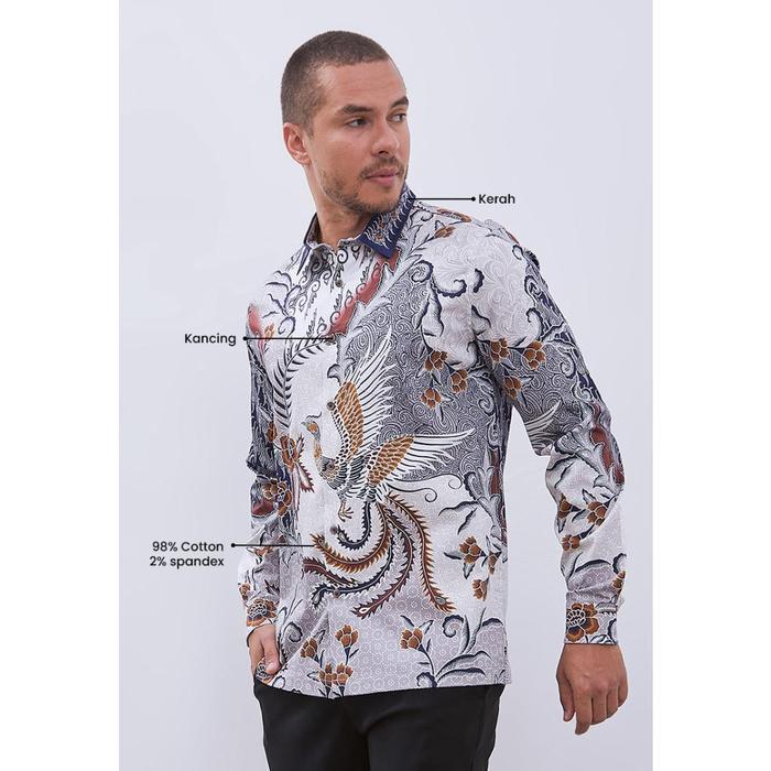 MANZONE - Kemeja Batik Lengan Panjang Pria Naraya Modern Fit - Blue