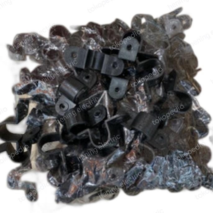NEW!! klem pipa listrik 20mm hitam clamp conduit 20mm hitam isi 100pcs polos