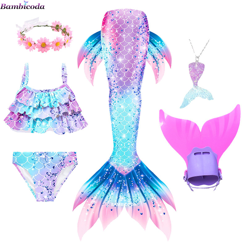 Girls Swimming Mermaid Tails Monofin Flipper Mermaid Dress Costume Cosplay Fantasy Bikini Halloween