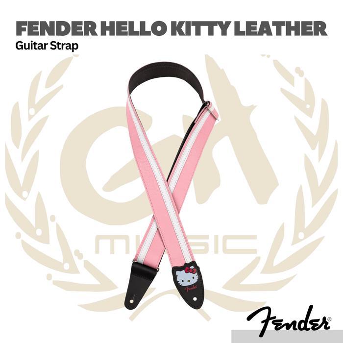 Tali Gitar Kulit dengan Desain Bergaris - Model Strap Kulit - Warna Pink dengan Strip