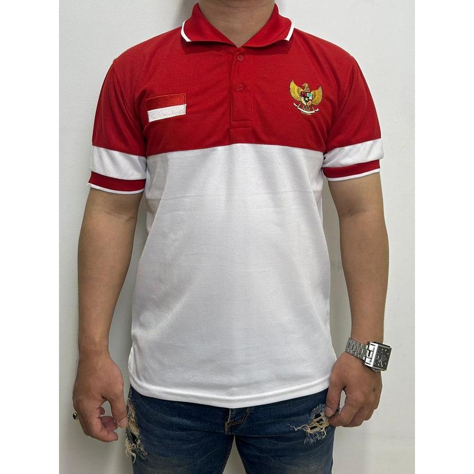 Kaos Kerah Merah Putih / Baju Merah Putih Logo Garuda Indonesia / Polo Shirt Logo Bordir Garuda /