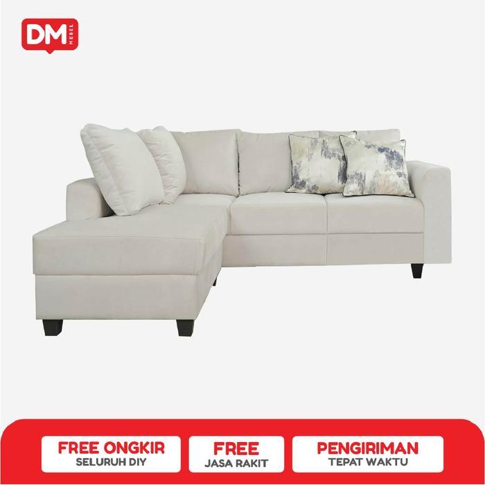 DM Mebel Sofa Sudut Mahalona Bludru Anti Cakar Kucing Scandinavian Minimalis Kayu Solid Mewah + 5 Ba