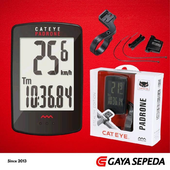 Cateye Padrone Stealth Edition Wireless Bike Computer Speedometer Sepeda Original
